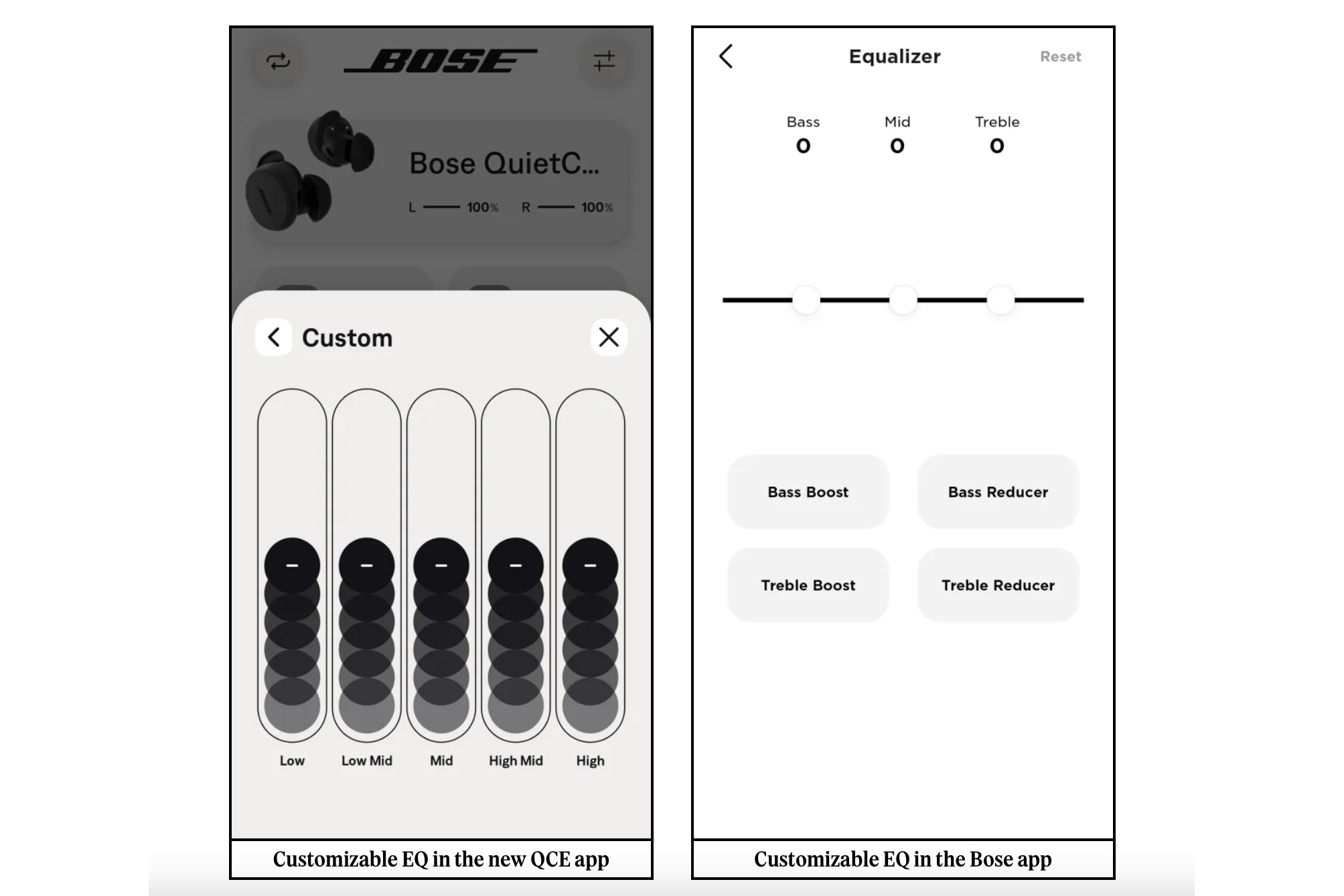 Настройки эквалайзера: Bose QC Earbuds app vs Bose app